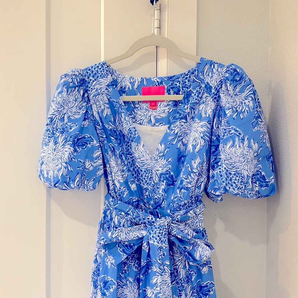 Lilly Pulitzer Ezralyn Short Sleeve Cotton Maxi Dress Boca Blue Croc - Picture 6 of 7